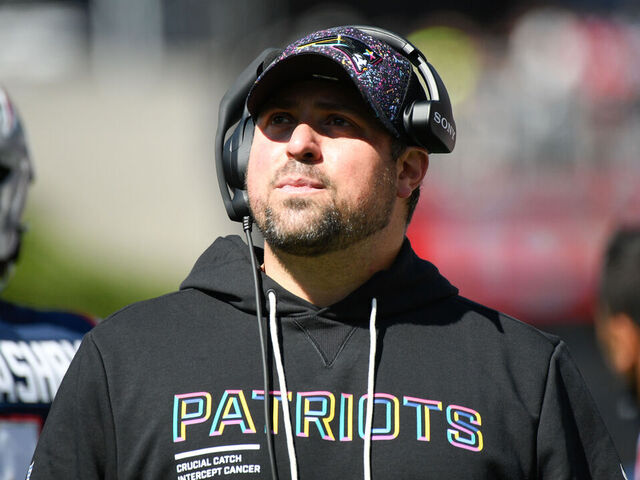 FOXBOROUGH, MA - SEPTEMBER 28: New England Patriots Inside Linebackers Coach Zak Kuhr looks on before the NFL game between the Carolina Panthers and the New England Patriots on September 28, 2025, at Gillette Stadium in Foxborough, MA.
