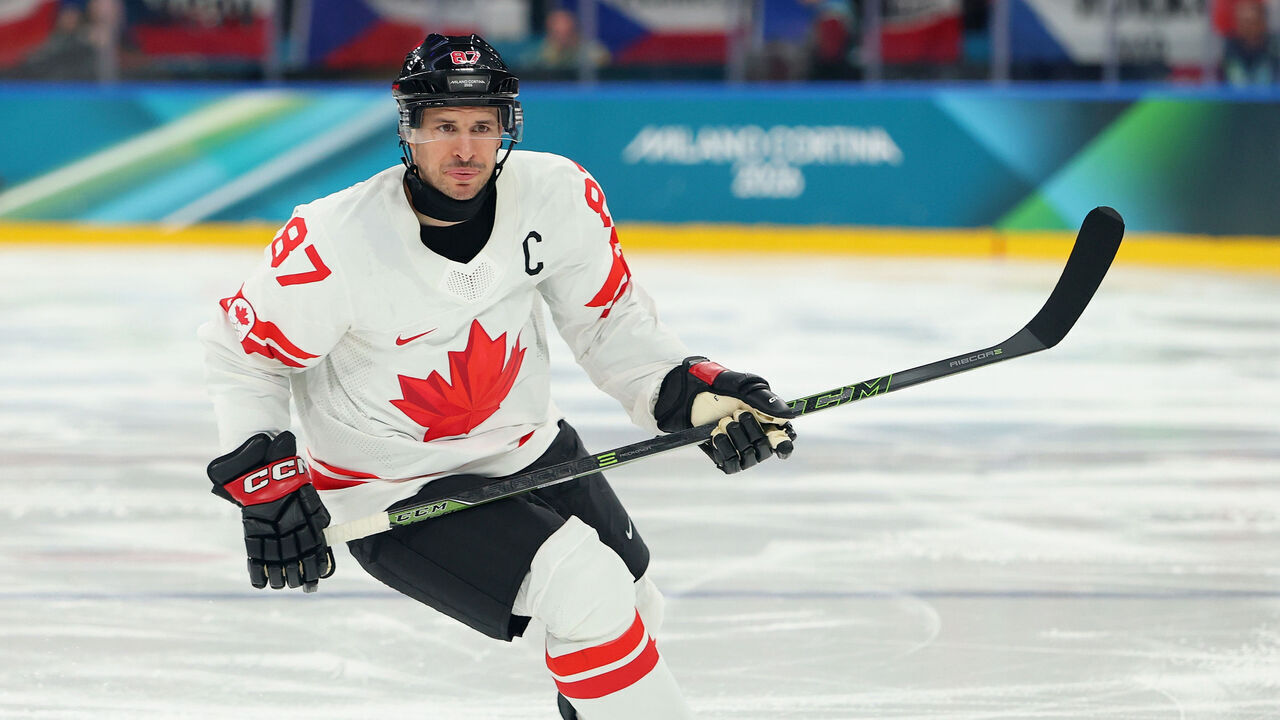 MILAN, ITALY - FEBRUARY 12: Sidney Crosby #87 of Team Canada skates in the third period during the Men's Preliminary Group A match between Czechia and Canada on day six of the Milano Cortina 2026 Winter Olympic games at Milano Rho Ice Hockey Arena on February 12, 2026 in Milan, Italy.