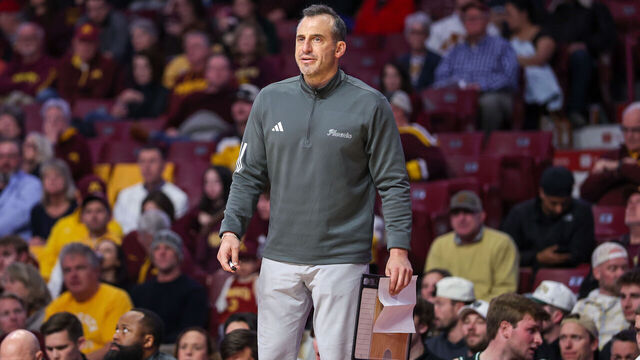 MINNEAPOLIS, MINNESOTA - NOVEMBER 15: Head coach Doug Gottlieb of the Green Bay Phoenix looks on during the second half at Williams Arena on November 15, 2025 in Minneapolis, Minnesota. Minnesota won 72-65 over Green Bay.