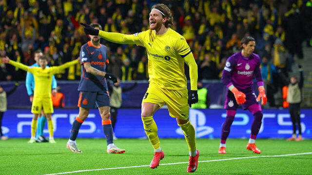 BODO, NORWAY - FEBRUARY 18: Kasper Waarst Hogh of FK Bodo/Glimt celebrates scoring his side's third goal during the UEFA Champions League 2025/26 League Knockout Play-off First Leg match between FK Bodo/Glimt and FC Internazionale Milano at Aspmyra Stadion on February 18, 2026 in Bodo, Norway.