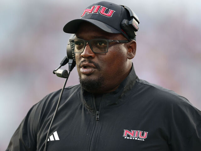 STARKVILLE, MISSISSIPPI - SEPTEMBER 20: Thomas Hammock, Head Coach of the Northern Illinois Huskies, is seen against the Mississippi State Bulldogs at Davis Wade Stadium on September 20, 2025 in Starkville, Mississippi.