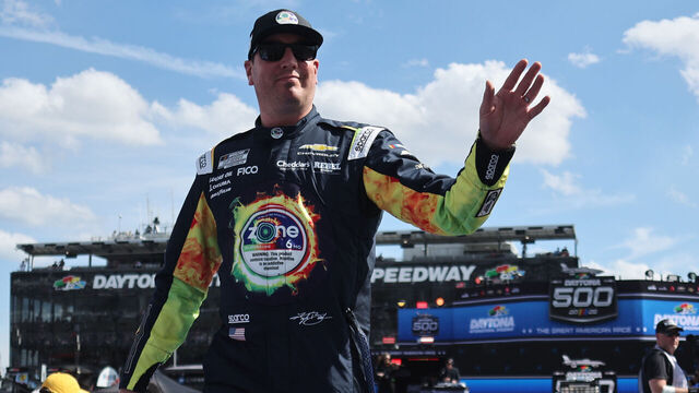 DAYTONA BEACH, FL - FEBRUARY 15: Kyle Busch (#8 Richard Childress Racing zone Jalapeno Lime Chevrolet) waves to the crowd prior to the running of the 68th NASCAR Cup Series Daytona 500 on February 15, 2026 at Daytona International Speedway in Daytona Beach, FL.