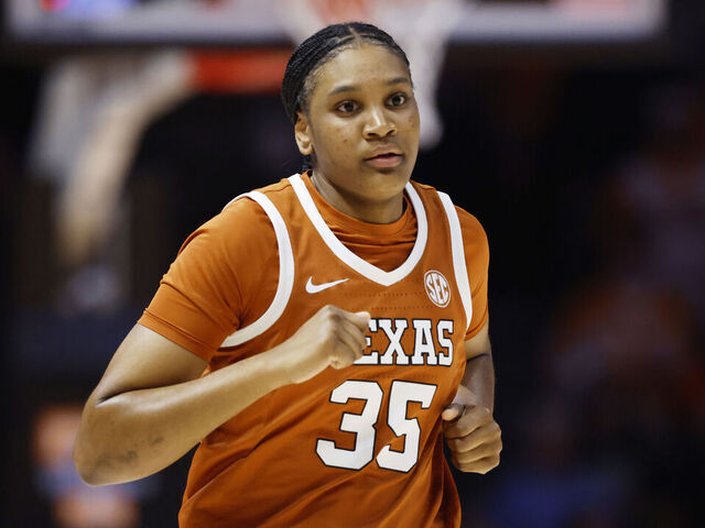 KNOXVILLE, TENNESSEE - FEBRUARY 15: Madison Booker #35 of the Texas Longhorns looks on during the first half of the game against the Tennessee Volunteers at Thompson-Boling Arena on February 15, 2026 in Knoxville, Tennessee.