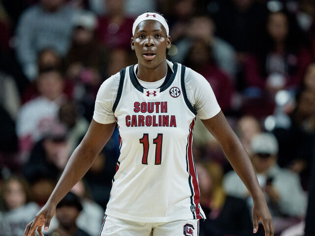 COLUMBIA, SOUTH CAROLINA - FEBRUARY 08: Madina Okot #11 of the South Carolina Gamecocks plays against the Tennessee Lady Volunteers during their game at Colonial Life Arena on February 08, 2026 in Columbia, South Carolina.