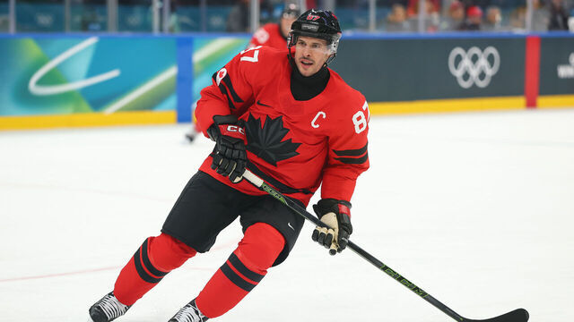 MILAN, ITALY - FEBRUARY 15: Sidney Crosby #87 of Team Canada skates in the first period during the Men's Preliminary Group A match between Canada and France on day nine of the Milano Cortina 2026 Winter Olympic games at Milano Santagiulia Ice Hockey Arena on February 15, 2026 in Milan, Italy.