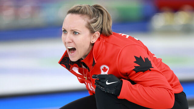 CORTINA D'AMPEZZO, ITALY - FEBRUARY 20: Rachel Homan of Team Canada reacts during the Women's semi-final match between Team Canada and Team Sweden on day fourteen of the Milano Cortina 2026 Winter Olympic games at Cortina Curling Olympic Stadium on February 20, 2026 in Cortina d'Ampezzo, Italy.