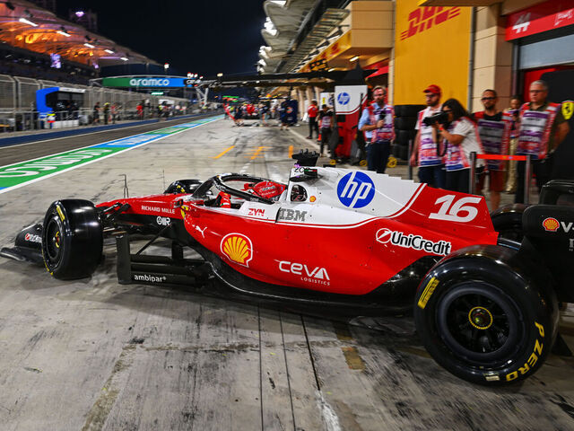 BAHRAIN, BAHRAIN - FEBRUARY 20: Charles Leclerc of Monaco driving the (16) Scuderia Ferrari SF-26 leaves the garage during day three of F1 Testing at Bahrain International Circuit on February 20, 2026 in Bahrain, Bahrain.