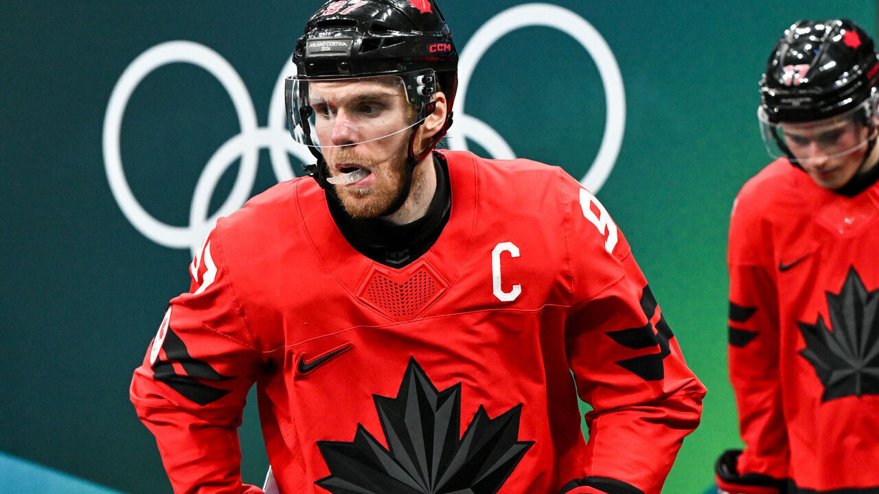 MILAN, ITALY - FEBRUARY 20: Connor McDavid of Canada enters the ice during the Ice Hockey Men's Play-offs Semifinals match between Canada and Finland on day fourteen of the Milano Cortina 2026 Winter Olympic games at Milano Santagiulia Ice Hockey Arena on February 20, 2026 in Milan, Italy.