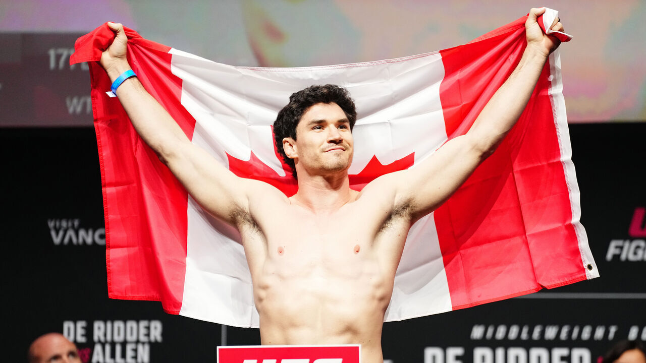 VANCOUVER, BRITISH COLUMBIA - OCTOBER 17: Mike Malott poses on the scale during the UFC Fight Night ceremonial weigh-ins at Rogers Arena on October 17, 2025 in Vancouver, British Columbia.