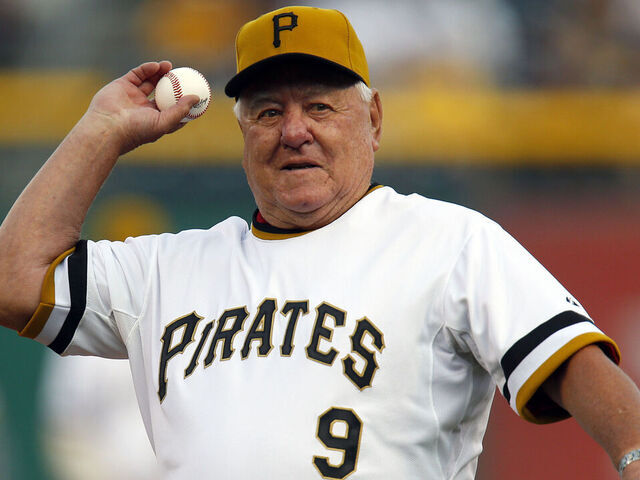 PITTSBURGH, PA - SEPTEMBER 03: Bill Mazeroski throws out the first pitch honoring the 1971 World Champion Pittsburgh Pirates before the game against the Milwaukee Brewers at PNC Park on September 3, 2016 in Pittsburgh, Pennsylvania.