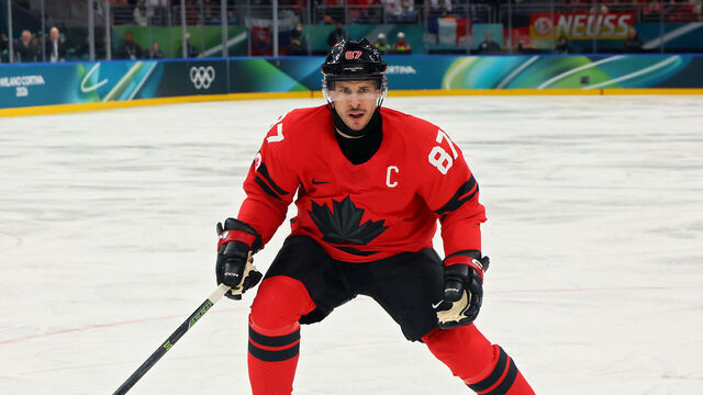 MILAN, ITALY - FEBRUARY 15: Sidney Crosby #87 of Team Canada skates in the first period during the Men's Preliminary Group A match between Canada and France on day nine of the Milano Cortina 2026 Winter Olympic games at Milano Santagiulia Ice Hockey Arena on February 15, 2026 in Milan, Italy.