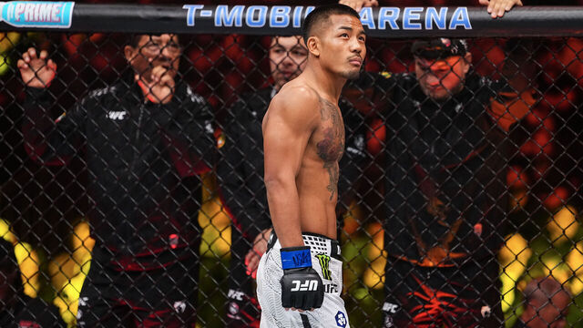 LAS VEGAS, NEVADA - DECEMBER 06: Joshua Van of Myanmar enters the Octagon in the UFC flyweight championship fight during the UFC 323 event at T-Mobile Arena on December 06, 2025 in Las Vegas, Nevada.