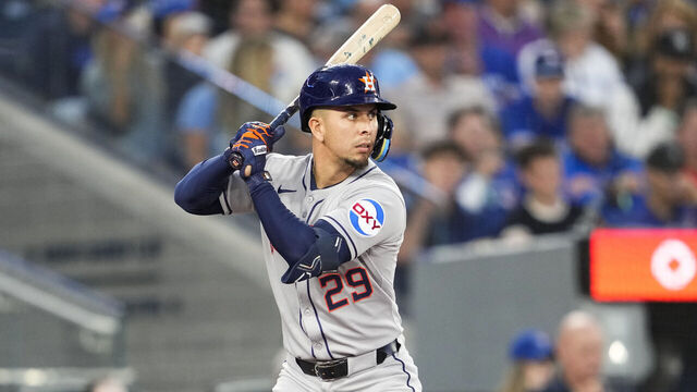 TORONTO, ON - SEPTEMBER 10: Ramón Urías #29 of the Houston Astros takes an at bat in his batting stance against the Toronto Blue Jays during the second inning in their MLB game at Rogers Centre on September 10, 2025 in Toronto, Ontario, Canada.