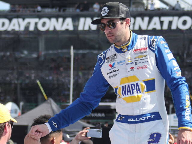 DAYTONA BEACH, FL - FEBRUARY 15: Chase Elliott (#9 Hendrick Motorsports Napa Auto Parts Chevrolet) waves to the crowd prior to the running of the 68th NASCAR Cup Series Daytona 500 on February 15, 2026 at Daytona International Speedway in Daytona Beach, FL.