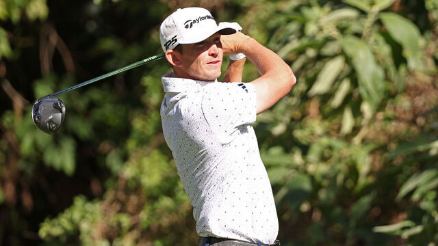PACIFIC PALISADES, CALIFORNIA - FEBRUARY 21: Jacob Bridgeman of the United States plays his shot from the 12th tee during the third round of The Genesis Invitational 2026 at Riviera Country Club on February 21, 2026 in Pacific Palisades, California.