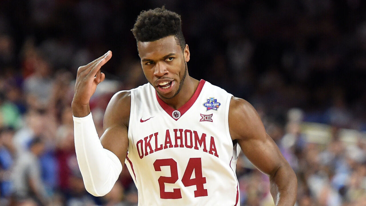 HOUSTON, TX - APRIL 02: Buddy Hield #24 of the Oklahoma Sooners celebrates a shot during the NCAA Men's Final Four Semifinal Championship game against the Villanova Wildcats at the NRG Stadium on April 2, 2016 in Houston, Texas. The Wildcats won 95-51.