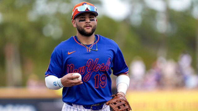 PORT ST. LUCIE, FLORIDA - FEBRUARY 21: Bo Bichette #19 of the New York Mets during the spring training game against the Miami Marlins at Clover Park on February 21, 2026 in Port St. Lucie, Florida.