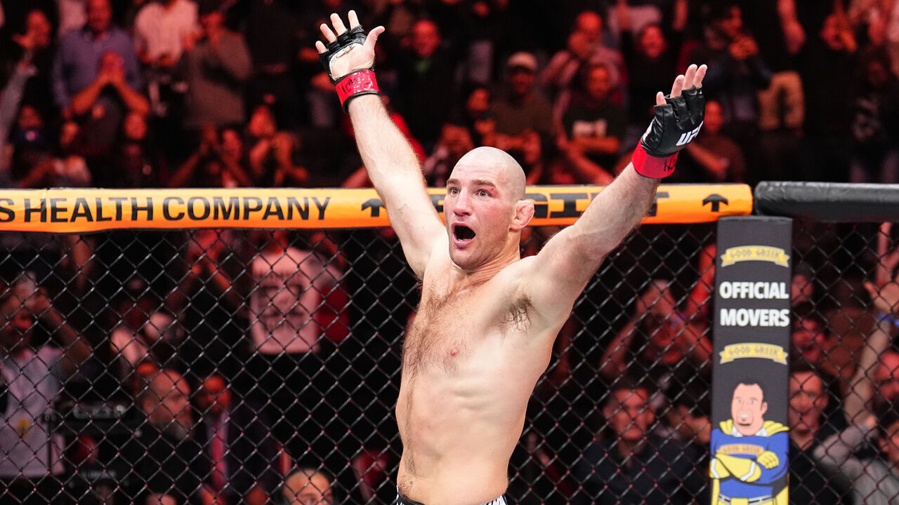 HOUSTON, TEXAS - FEBRUARY 21: Sean Strickland reacts after a TKO victory against Anthony Hernandez in a middleweight fight during the UFC Fight Night event at Toyota Center on February 21, 2026 in Houston, Texas.