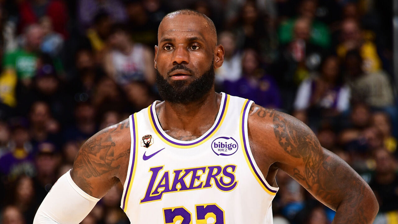 LOS ANGELES, CA - FEBRUARY 22: LeBron James #23 of the Los Angeles Lakers looks on during the game against the Boston Celtics on February 22, 2026 at Crypto.Com Arena in Los Angeles, California. NOTE TO USER: User expressly acknowledges and agrees that, by downloading and/or using this Photograph, user is consenting to the terms and conditions of the Getty Images License Agreement. Mandatory Copyright Notice: Copyright 2026 NBAE