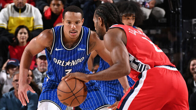 INGLEWOOD, CA - FEBRUARY 22: Desmond Bane #3 of the Orlando Magic plays defense during the game against the LA Clippers on February 22, 2026 at Intuit Dome in Los Angeles, California. NOTE TO USER: User expressly acknowledges and agrees that, by downloading and/or using this Photograph, user is consenting to the terms and conditions of the Getty Images License Agreement. Mandatory Copyright Notice: Copyright 2026 NBAE