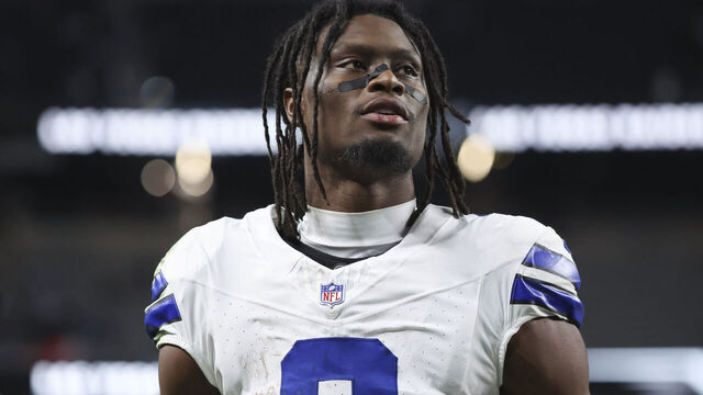 LAS VEGAS, NEVADA - NOVEMBER 17: George Pickens #3 of the Dallas Cowboys looks on after his team's 33-16 victory against the Las Vegas Raiders at Allegiant Stadium on November 17, 2025 in Las Vegas, Nevada.