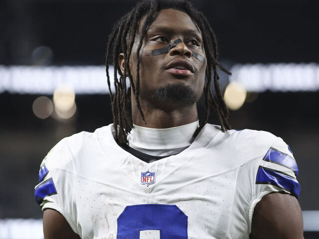 LAS VEGAS, NEVADA - NOVEMBER 17: George Pickens #3 of the Dallas Cowboys looks on after his team's 33-16 victory against the Las Vegas Raiders at Allegiant Stadium on November 17, 2025 in Las Vegas, Nevada.