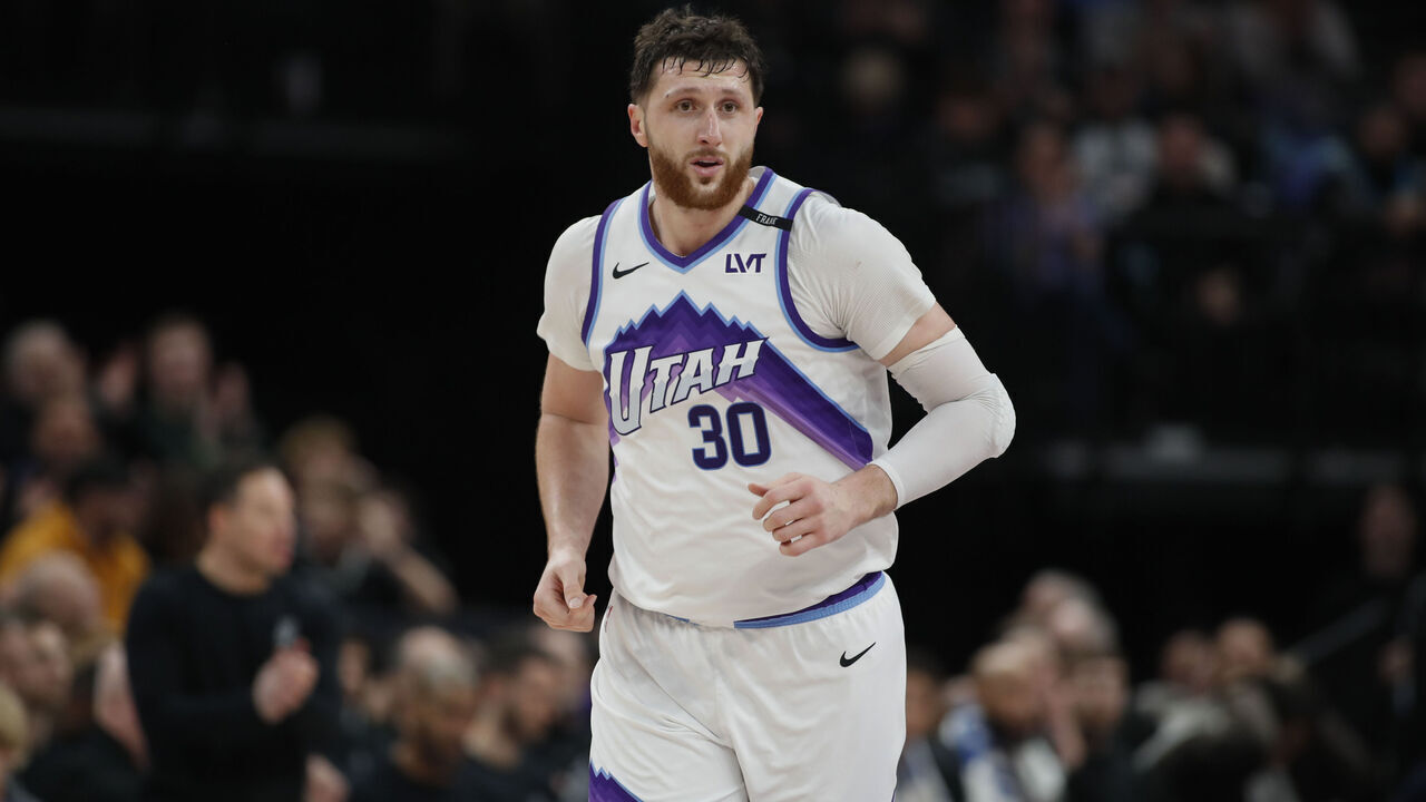SALT LAKE CITY, UTAH - JANUARY 22: Jusuf Nurkic #30 of the Utah Jazz runs up the court against the San Antonio Spurs during the second half of a game at the Delta Center on January 22, 2026 in Salt Lake City, Utah.