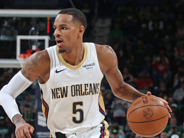 NEW ORLEANS, LA - JANUARY 31: Dejounte Murray #5 of the New Orleans Pelicans handles the ball during the game against the Boston Celtics on January 31, 2025 at the Smoothie King Center in New Orleans, Louisiana. Mandatory Copyright Notice: Copyright 2025 NBAE