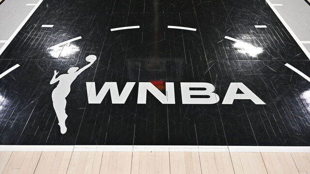 LAS VEGAS, NV - AUGUST 21: A generic photo of the WNBA logo before the game between the Phoenix Mercury and the Las Vegas Aces on August 21, 2025 at Michelob ULTRA Arena in Las Vegas, Nevada. Mandatory Copyright Notice: Copyright 2025 NBAE