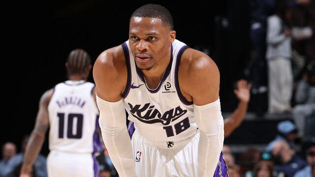 MEMPHIS, TN - FEBRUARY 23: Russell Westbrook #18 of the Sacramento Kings looks on during the game against the Memphis Grizzlies on February 23, 2026 at FedExForum in Memphis, Tennessee. Mandatory Copyright Notice: Copyright 2026 NBAE