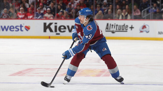 DENVER, COLORADO - FEBRUARY 02: Samuel Girard #49 of the Colorado Avalanche skates against the Detroit Red Wings at Ball Arena on February 02, 2026 in Denver, Colorado.