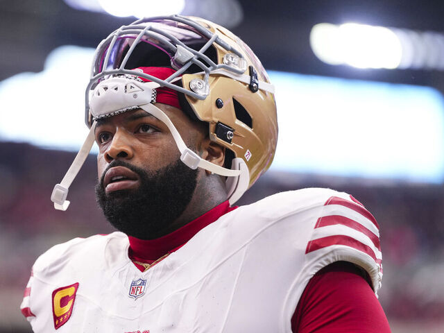 HOUSTON, TX - OCTOBER 26: Trent Williams #71 of the San Francisco 49ers exits the field during an NFL football game against the Houston Texans at NRG Stadium on October 26, 2025 in Houston, Texas.