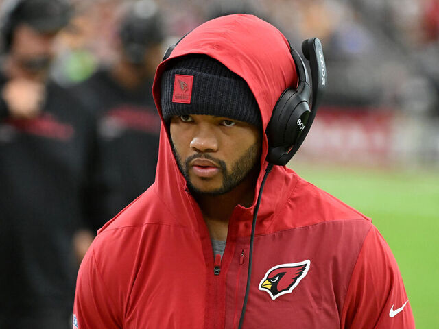 GLENDALE, ARIZONA - OCTOBER 19: Kyler Murray #1 of the Arizona Cardinals looks on from the sideline against the Green Bay Packers during the NFL 2025 game at State Farm Stadium on October 19, 2025 in Glendale, Arizona.