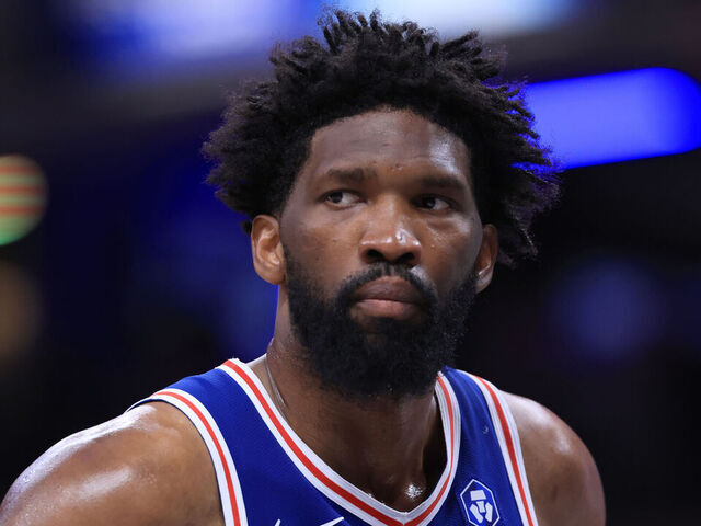 INDIANAPOLIS, INDIANA - FEBRUARY 24: Joel Embiid #21 of the Philadelphia 76ers looks on during the fourth quarter against the Indiana Pacers at Gainbridge Fieldhouse on February 24, 2026 in Indianapolis, Indiana.