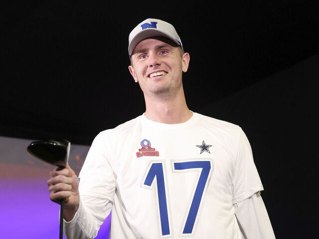 SAN FRANCISCO, CALIFORNIA - February 1: Brandon Aubrey #17 of the Dallas Cowboys reacts during the 2026 Pro Bowl Skills Challenge during the NFL Pro Bowl Games at Moscone Center South on February 1, 2026 in San Francisco, California.