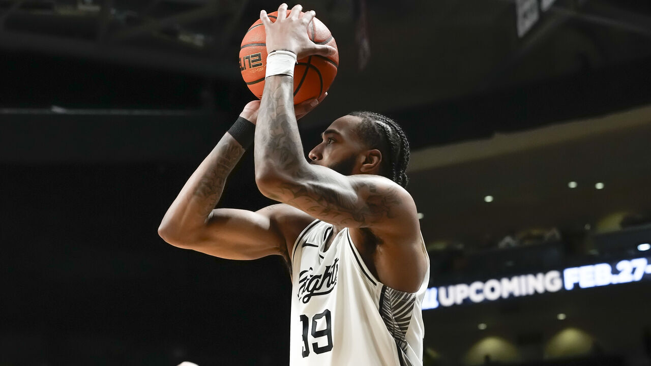 ORLANDO, FL - FEBRUARY 17: UCF Knights forward Jordan Burks (99) shoots the ball during the basketball game between the UCF Knights and the TCU Horned Frogs on February 17th 2026 at Addition Financial Arena in Orlando, FL.