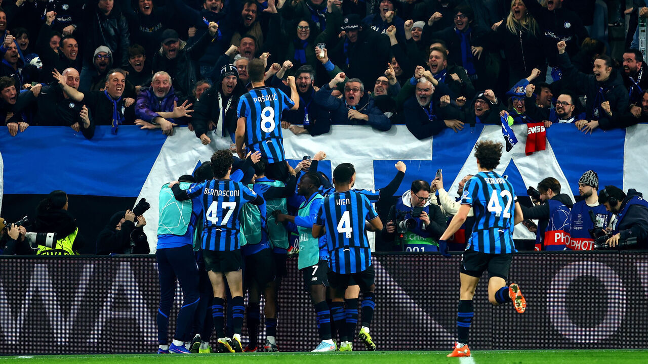 BERGAMO, ITALY - FEBRUARY 25: Mario Pasalic of Atalanta BC celebrates after scoring his team's third goal during the UEFA Champions League 2025/26 League Knockout Play-off Second Leg match between Atalanta BC and Borussia Dortmund at Stadio di Bergamo on February 25, 2026 in Bergamo, Italy.