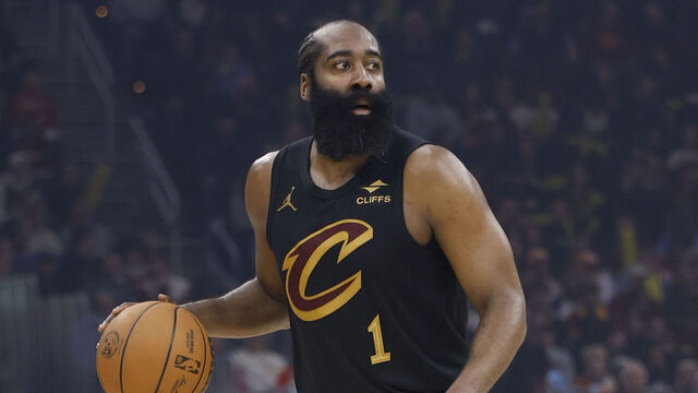 CLEVELAND, OH - FEBRUARY 19: James Harden #1 of the Cleveland Cavaliers handles the ball during the game against the Brooklyn Nets on February 19, 2026 at Rocket Mortgage FieldHouse in Cleveland, Ohio. NOTE TO USER: User expressly acknowledges and agrees that, by downloading and/or using this Photograph, user is consenting to the terms and conditions of the Getty Images License Agreement. Mandatory Copyright Notice: Copyright 2026 NBAE
