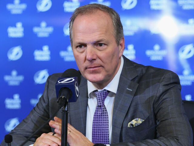 TAMPA, FLORIDA - JANUARY 20: Head coach Jon Cooper of the Tampa Bay Lightning speaks with the media following a 4-1 victory over the San Jose Sharks at Benchmark International Arena on January 20, 2026 in Tampa, Florida.