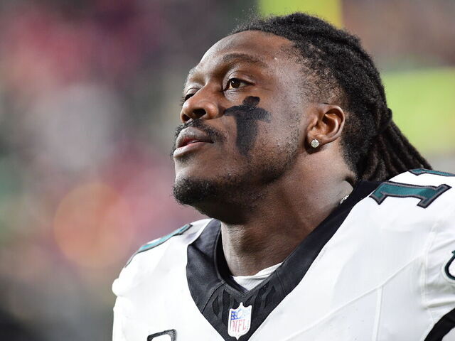 LANDOVER, MD - DECEMBER 20: Eagles wide receiver A.J. Brown (11) prepares before the Philadelphia Eagles versus Washington Commanders National Football League game at Northwest Stadium on December 20, 2025 in Landover, MD.