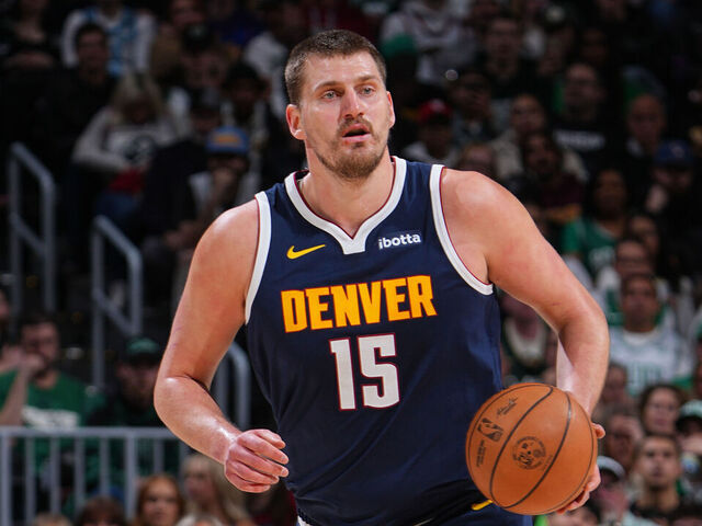 DENVER, CO - FEBRUARY 25: Nikola Jokic #15 of the Denver Nuggets dribbles the ball during the game against the Boston Celtics on February 25, 2026 at Ball Arena in Denver, Colorado. NOTE TO USER: User expressly acknowledges and agrees that, by downloading and/or using this Photograph, user is consenting to the terms and conditions of the Getty Images License Agreement. Mandatory Copyright Notice: Copyright 2026 NBAE
