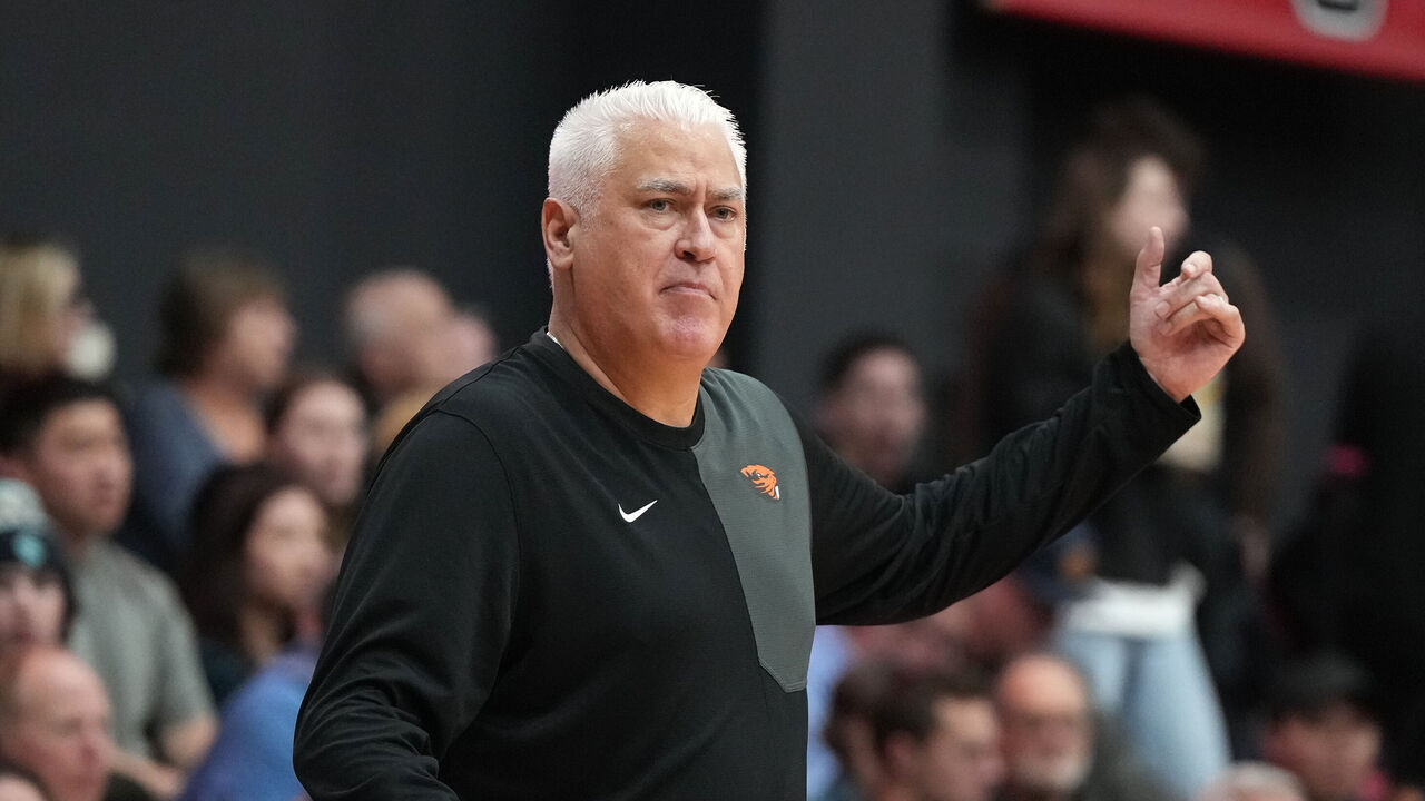 SEATTLE, WA - FEBRUARY 14: Head coach Wayne Tinkle of the Oregon State Beavers looks on during a college basketball game against the Seattle University Redhawks at the Redhawk Center on February 14, 2026 in Seattle, Washington.