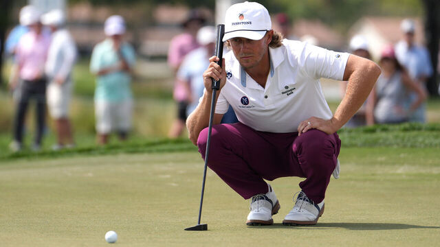PALM BEACH GARDENS, FLORIDA - FEBRUARY 26: Austin Smotherman of the United States lines up a putt on the 16th green during the first round of the Cognizant Classic 2026 at PGA National Resort And Spa on February 26, 2026 in Palm Beach Gardens, Florida.