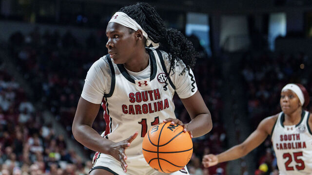 COLUMBIA, SOUTH CAROLINA - FEBRUARY 08: Madina Okot #11 of the South Carolina Gamecocks plays against the Tennessee Lady Volunteers during their game at Colonial Life Arena on February 08, 2026 in Columbia, South Carolina.