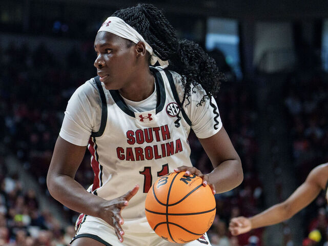 COLUMBIA, SOUTH CAROLINA - FEBRUARY 08: Madina Okot #11 of the South Carolina Gamecocks plays against the Tennessee Lady Volunteers during their game at Colonial Life Arena on February 08, 2026 in Columbia, South Carolina.