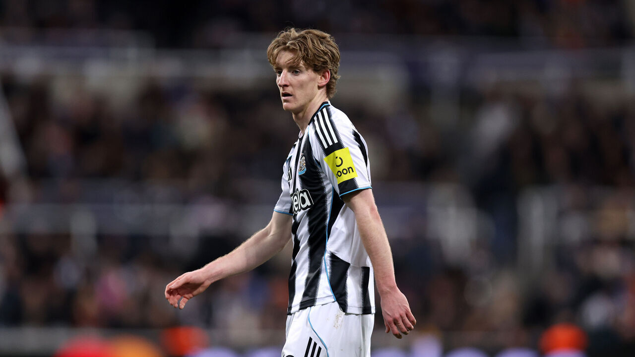 NEWCASTLE UPON TYNE, ENGLAND - FEBRUARY 24: Anthony Gordon of Newcastle United looks on during the UEFA Champions League 2025/26 League Knockout Play-off Second Leg match between Newcastle United FC and Qarabag FK at St James' Park on February 24, 2026 in Newcastle upon Tyne, England.