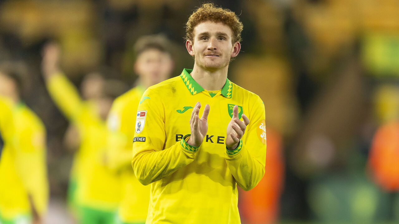 Josh Sargent of Norwich City applauds after the Sky Bet Championship match between Norwich City and Queens Park Rangers at Carrow Road in Norwich, England, on November 29, 2025.