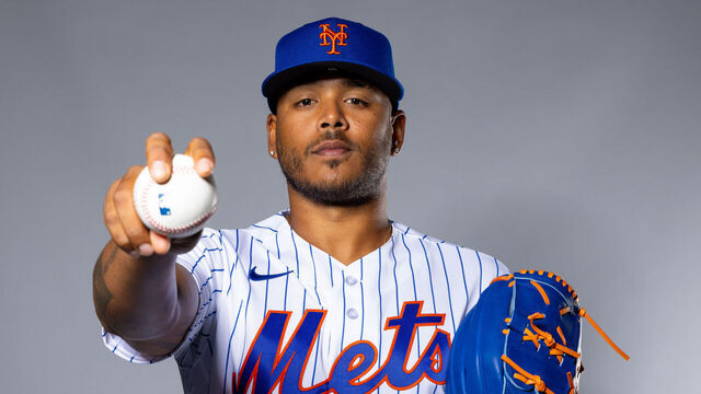 PORT ST. LUCIE, FL - FEBRUARY 19: Freddy Peralta #51 of the New York Mets poses for a photo during the New York Mets photo day at Clover Park on Thursday, February 19, 2026 in Port St. Lucie, Florida.