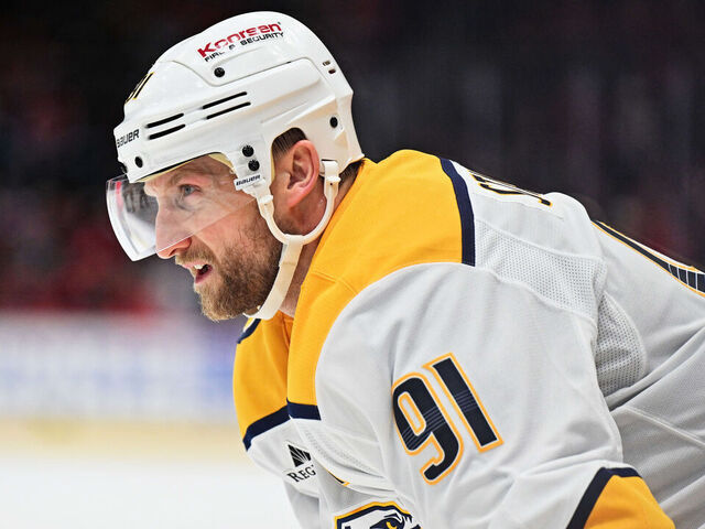 WASHINGTON, D.C. - FEBRUARY 05: Steven Stamkos #91 of the Nashville Predators skates against the Washington Capitals on February 05, 2026 at Capital One Arena in Washington, D.C.