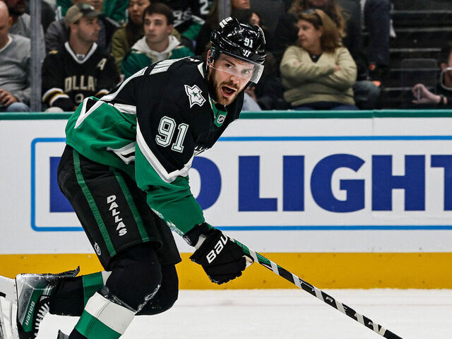 DALLAS, TX - NOVEMBER 28: Dallas Stars center Tyler Seguin (91) skates up the ice during the game between the Dallas Stars and the Utah Mammoth on November 28, 2025 at American Airlines Center in Dallas, Texas.